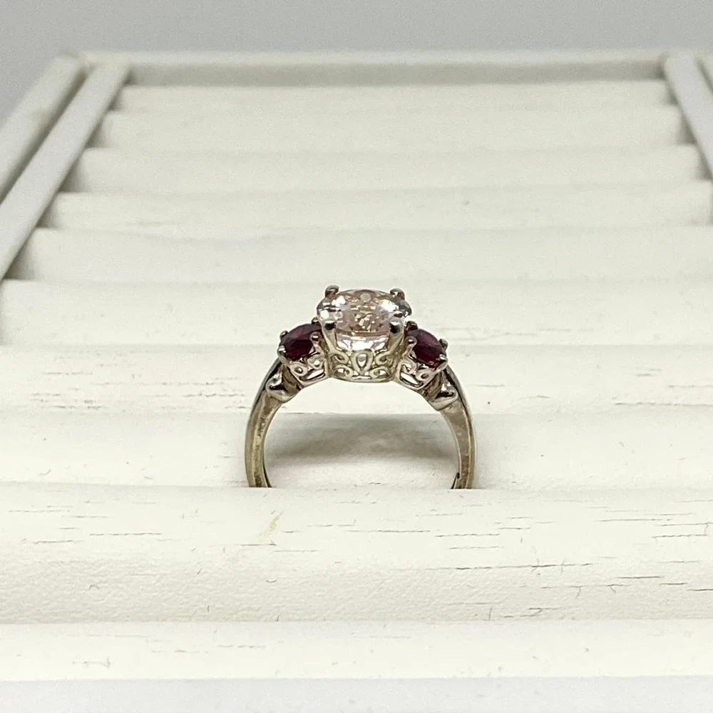 Sterling Silver-Multi-Gemstone Garnets & Pink Ring-Size 7 - Picture 4 of 7